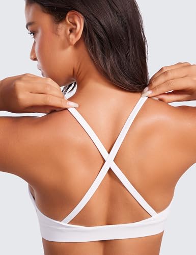 Image of CRZ YOGA Butterluxe Deep V Neck Sports Bras | Light Support, Removable Pads, Yoga, Extremely Soft, Cross Back, Spaghetti Straps, for Women