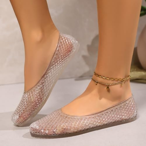 Jelly Mesh Ballet Flats for Women Clear Jelly Sandals Hollow Water Slides Slip on House Slippers Lightweight Breathable No Slip Sole Wide Dressy Ballerina Shoes Summer Beach Party Cruise Vacation3