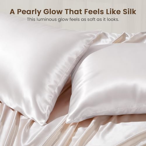 Image of THXSILK 100% Pure Mulberry Silk Pillowcase for Hair and Skin, 25 Momme Grade 6A+ Mulberry Silk, Durable, Soft and Breathable Silk Pillow Case (King 20 inchx36 inch, White)