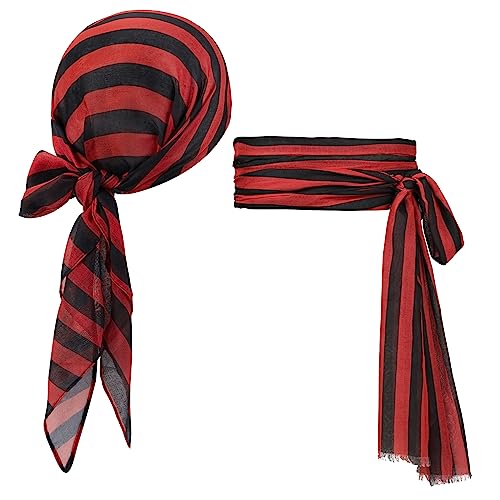 Pirate Costume Halloween Women Men Pirate Head Scarf Hat Accessories Cosplay Pirate Waist Belt Bandana Headband Renaissance Black and Red