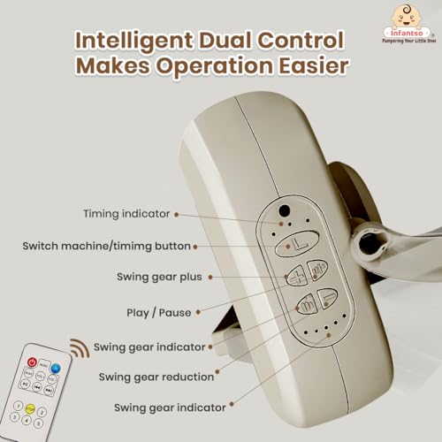Image of Infantso Premium Electric Baby Cradle Swing - Bluetooth & Remote Control Palna Jhula with Custom Swing Time, Adjustable 5-Speeds, Automatic Swing Cradle for 0-12 Months, Soft Mattress