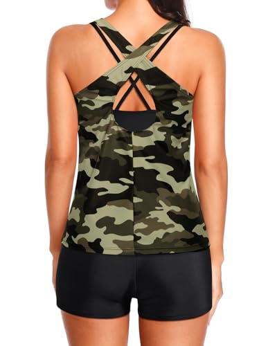 Image of Holipick 3 Piece Tankini Swimsuits for Women Tummy Control Bathing Suits Swim Tank Top with Bra Boy Shorts Teen Swimwear 2026