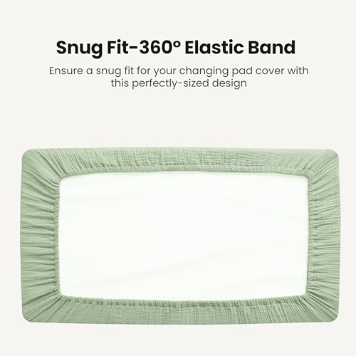 Image of Konssy Waterproof Muslin Changing Pad Cover 2 Pack, Quilted Cotton Fitted Diaper Changing Table Cover, Soft Changing Pad Sheets for Girls Boys (Woodland, Sage)