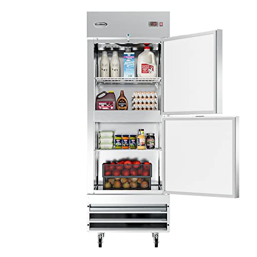 Image of KoolMore RIR-1D-SSHD Commercial Stainless-Steel Reach-in Refrigerator with Half Door Access for Restaurant, Cafe, and Cold Food Storage, Large 23 Cu. Ft. Capacity, Heavy Duty Kitchen Use, 2, Silver