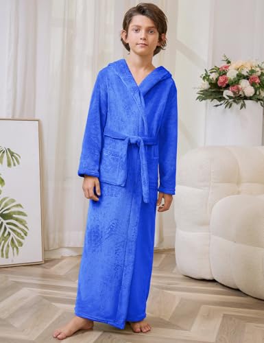 Image of Jxstar Girls Bathrobes Kids Long Hooded Robes Plush Full Length Coral Fleece Pajamas Sleepwear