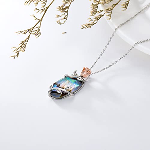 Iiw Sterling Silver Rose Flower Pendant Necklace With Abalone Shell Necklace Birthday Christmas Anniversary Jewelry Gifts For Women Girls Her Wife #TOP6