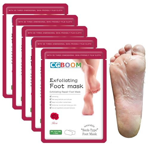 5 paia di maschere per i piedi, per la cura della calli e della pelle morta, per rimuovere i piedi, anti-invecchiamento, esfoliante, calzini peeling spa per donne e uomini, classico stile rosa