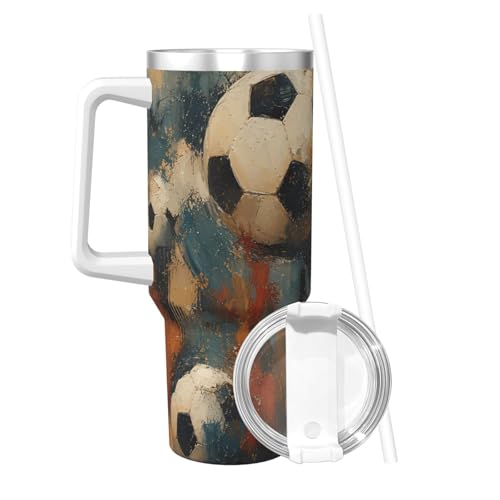 Vaso aislado de 40 oz de fútbol con tapa, el regalo ideal y reutilizable 3