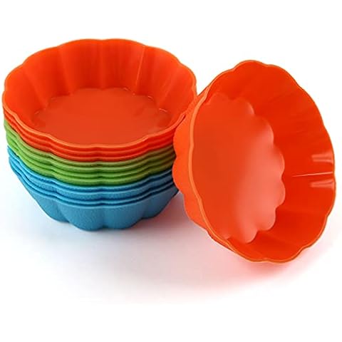 Bäcker & Lecker 12 Stück Silikon Tarteform Törtchenform Tortelett Förmchen Quicheform Klein Rund wiederverwendbare mehrfarbe Cover