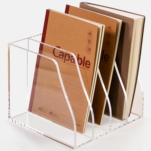 AIMOLLY Acryl Stehsammler B5, Zeitschriftenhalter aus Acryl, Aktenmagazinhalter mit 4 Fächer, Schreibtisch-Organizer für Büro-Organisation und Aufbewahrung, Schreibtisch-Organizer für School Office
