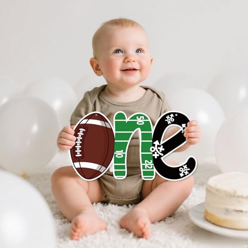 Football One Wooden Sign, First Birthday Decorations for Boys & Girls, Wooden 1st Year Down Sign for Football Championship Party Decor, Baby Shower & Gender Reveal Photo Prop