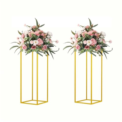 Image of 23.6inch 2 pcs Column Vases Gold Centerpieces for Table Metal Flower Stand Gold Wedding Centerpieces for Tables Party Floral Stands for Flowers