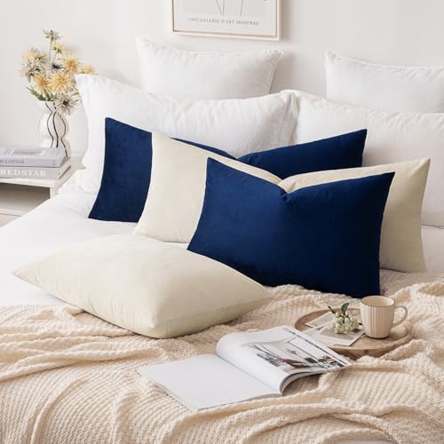 Image of MIULEE Velvet Pillow Cover Soft Luxury Decorative Throw Pillow Cover Single Rectangle Long Body Lumbar Cushion Case for Couch Sofa Bedroom Car Decor,14x36 Inch Dark Blue