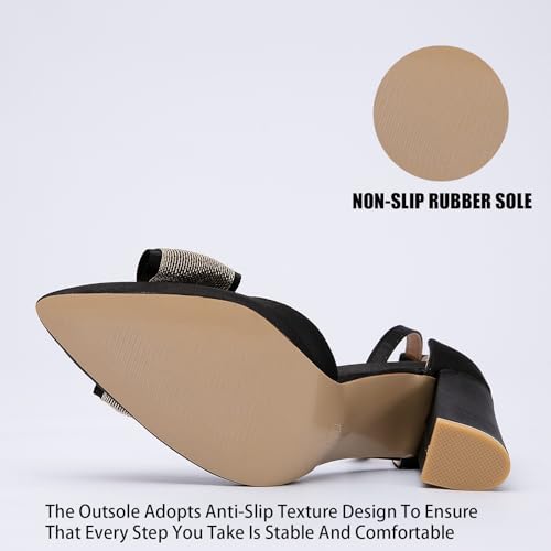 Women'S Suede Bow-Knot Mid Block Heel High Heels Adjustable Ankle Strap Fashion Closed Pointed Toe Chunky Heels Sandals For Parties Wedding Dress Shoes2