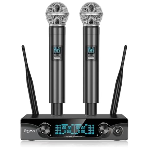 FDUCE Wireless Microphones,Cordless Dual Handheld Dynamic Karaoke Mic System for Karaoke,Party,Wedding,Outdoor Events,2x5 UHF Adjustable Channels,200ft Cover
