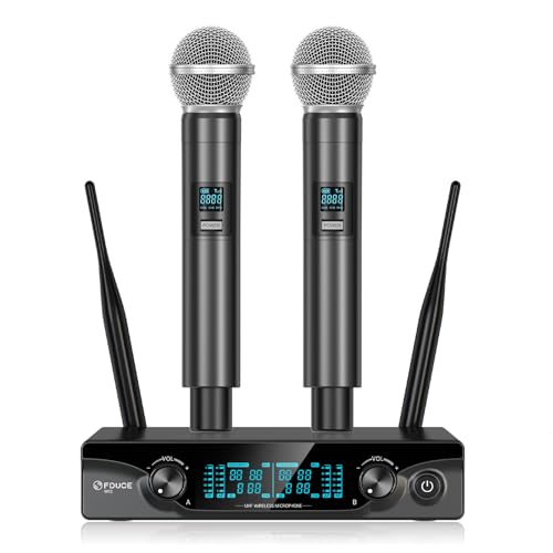 FDUCE W13 Système de Microphone sans Fil,Microphone à Main Dynamique pour karaoké,fête,Mariage,église,événements en Plein air,2x5 canaux UHF,60m
