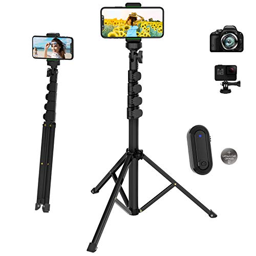 64  Extendable Phone Tripod, TECELKS Selfie Stick Tripod with Phone Holder, Phone Tripod Stand with Remote Shutter, Compatible with Action Camera DSLR, Perfect for Selfie Video Recording Vlogging