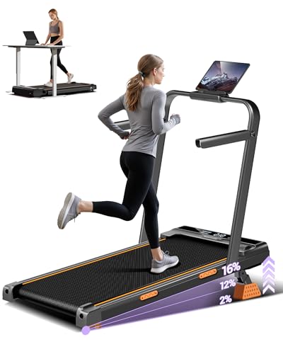 16% Incline Walking Pad Treadmills for Home Small, 4-in-1 Under Desk Treadmill with Handles,...