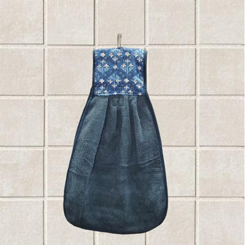 Image of Hanging Hand Towel Set | Wash Basin Napkin with Loop | Kitchen Sink Towel | Pack of 3 (Navy, Brown, Blue) | Soft & Absorbent Cotton Kitchen & Bathroom Hand Towels