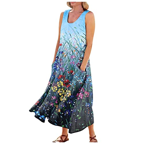 Plus Size Cotton Linen Summer Dresses for Curvy Women 2025 Sleeveless Maxi Vacation Beach Sundresses with Pockets