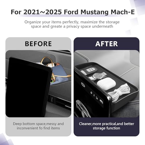 Image of LUWU 2026 Mustang Mach E Dashboard Storage Tray Compatible with Ford Mustang Mach E 2021-2026 Accessories Center Console Display Box Hidden Organizer Tray Behind Screen (Only Fit for 15.5inch Screen)