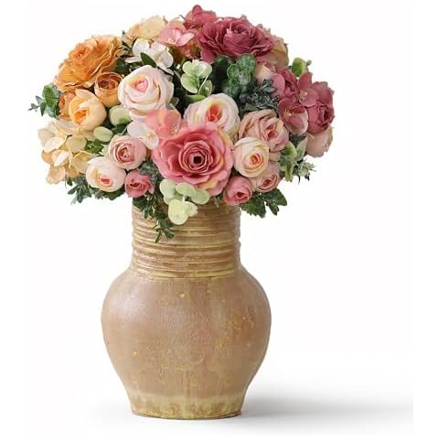 SKAOTUS Vibrant Rose Bouquet in Rustic Vase, Assorted Colors Cover