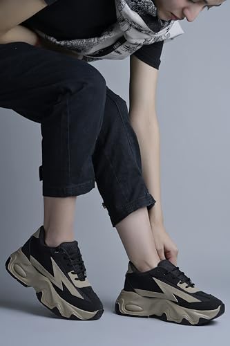 Image of JM LOOKS Women Bold Black & Beige Lightning Sneakers Shoes High-Performance, Stylish, and Built for Comfort