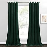 PONY DANCE Samt Vorhänge Blickdicht - 2 Stück Dunkelgrüne Vorhänge Wohnzimmer Kälteschutz Thermo Vorhang mit Luxusiösem Stil Ösenvorhang Vintage Gardinen, H 220 x B 140 cm