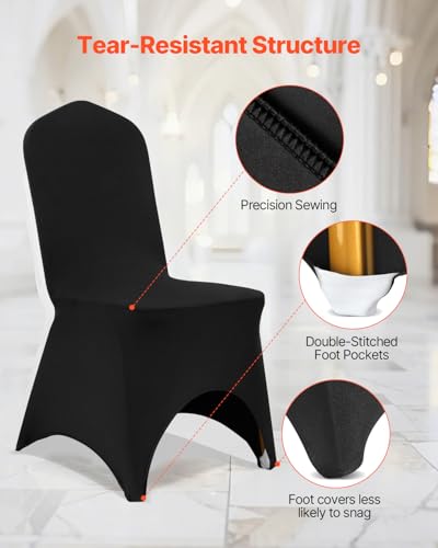 Image of VEVOR 50 Pcs Black Chair Covers Polyester Spandex Stretch Slipcovers for Wedding Party Dining Banquet Arched-Front Chair Covers
