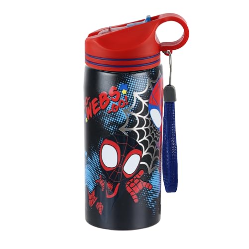 Image of Marvel Avengers Superhero Spiderman Stainless Steel SIngle Wall Sipper Water Bottle For Unisex Kids School And Travelling | 500 Ml | Black | AZ2059 (Go Web Go)