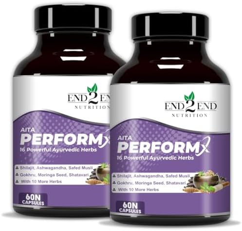 End2End Nutrition PerformX - Original Shilajit/Shilajeet with Ashwagandha, Gokhru, Safed Musli for Strength, Stamina & Energy - (Pack of 2) 120 Capsules