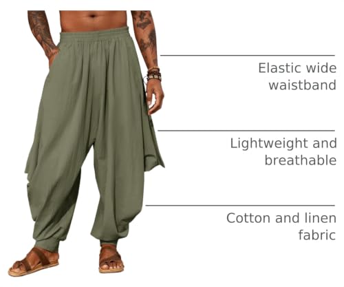 Mens Harem Pants Linen Yoga Beach Baggy Summer Boho Aladdin Genie Pants by PASLTER - Used condition - US$30.06