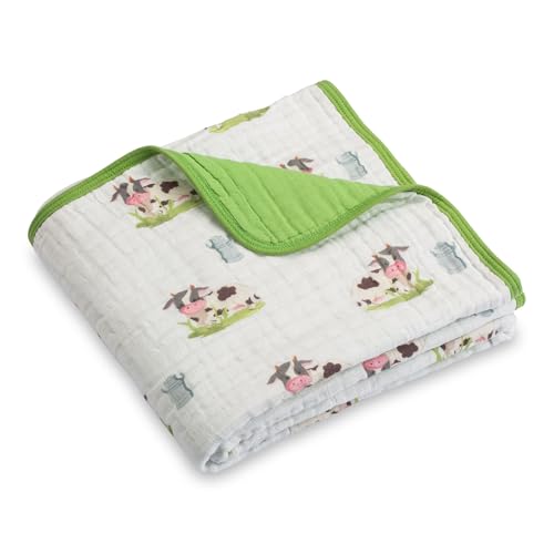 Image of LollyBanks Muslin Baby Blanket 100% Organic Cotton, Muslin Quilt Lightweight, 6 Layers Baby Blankets 47"x 47", Toddler Blanket for Boy and Girl, Nursery Receiving Blankets (Cows Print)