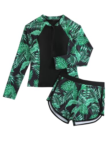 Image of SEGT Girl's Floral Long Sleeve Rash Guard with Bikini Bottom 2 Piece Swimsuit Set