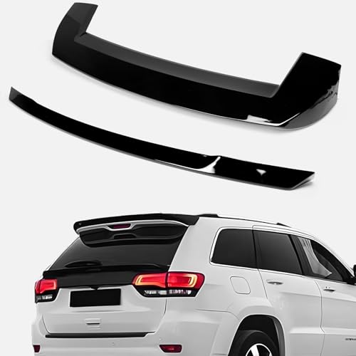 Fit for 2013-2021 Jeep Grand Cherokee Rear Spoiler Combination - Roof Window Spoiler + Tailgate Center Wing OEM Style ABS Gloss Black 2-Piece Set