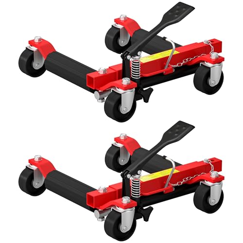 HOMCOM - HOMCOM Lot de 2 Chariots de manutention de Voiture capacité 680 kg, Chariot de déplacement, Largeur de Pneu 22,8 cm, Roues rotatives à 360 °, pour réparation et déplacement de véhicules, Noir