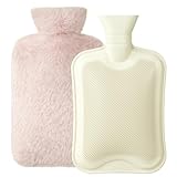 Bolsa de Agua Caliente, Homealexa Botellas de Agua Caliente con Suave Felpa Funda 2L Natural Goma Agua Caliente Bolsa Hot Water Bottle para Mantener el Agua