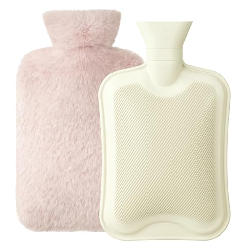 Homealexa Wärmflasche mit weichem Bezug 2L, Premium Naturkautschuk,Sicher und Langlebig Wärmeflasche für Familie (Rosa, 2L)