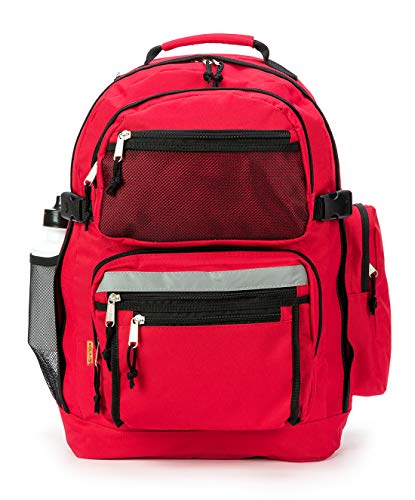 K-Cliffs Large Bookbag Student School Book Bags Big Emergency Backpack Reflective Stripe (Red)