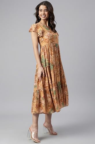 Image of Janasya Women's Georgette Printed Flared Western Dress