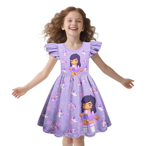 Girls Game Graphic Dress Cartoon Cute Outfit Kids Ruffle Sleeve Dresses Birthday Gift2
