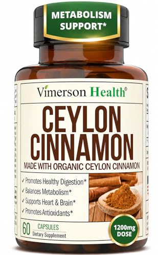 Organic Ceylon Cinnamon Capsules - Ceylon True Cinnamon Supplements (Canela de Ceylan) for Inflammation Balance, Cognitive Function, Metabolic, Antioxidant Support. Non-GMO. Vegan. 60 Caps Made in USA