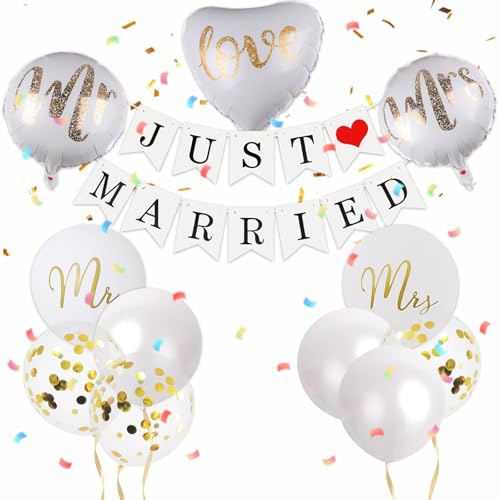 Zamety Just Married Deko, Just Married Girlande, Mr & Mrs Deko Hochzeit, Brautpaar Hochzeit Deko, Perfekte Hochzeitsdekoration Gelten für Verlobung...