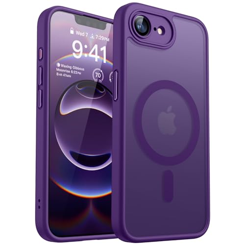 CANSHN iPhone 17e / 16e 用 ケース Magsafe対応 カメラ周辺保護 ワイヤレス充電 あいふおん 17e / 16e 用 ケース 耐衝撃 エアガードコーナー 傷つき防止 指紋防止 リング マグネット搭載 半透明マット仕上げ アイフォン 17e / 16e 用 カバー- ディープパープル