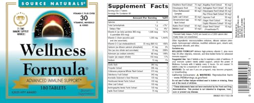 Source Naturals Wellness Formula Bio-Aligned Vitamins & Herbal Defense - Immune System Support Supplement & Immunity Booster* - 180 Tablets