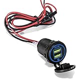 Ginsco Quick Charge 3.0 Dual USB Charger Socket Fast Charger with 10A Fuse Wire DIY kit LED Blue for Car Boat Marine Motorcycle Truck RV