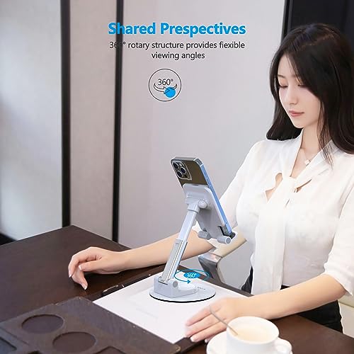 Image of YXLILI Foldable Phone Stand Adjustable Angle Height Cell Phone Holder for Desk 360 Rotating Cellphone Stand Compatible with iPhone14 /13 /12 /11 Pro, Max, Mini, iPad, Tablet(4-9.7in)-White