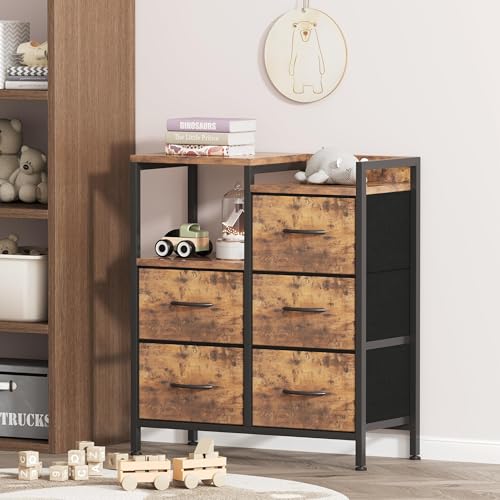 Flrrtenv Chest of Drawers, Dresser for Bedroom, Storage Organizer with 5 Fabric Drawers, Storage Cabinet with Wooden Top, Metal Frame, Sideboard for Living Room, Entryway, (Rustic Brown) by Flrrtenv - Image 7