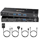 USB-C Docking KVM Switch 2 Monitors MST Type-C & Displayport and HDMI Dual Monitor KVM Switches for One Laptop One Desktop PC, 100W PD Charging, Type-C 3.1 Gen2 Cable and Wired Remote Included