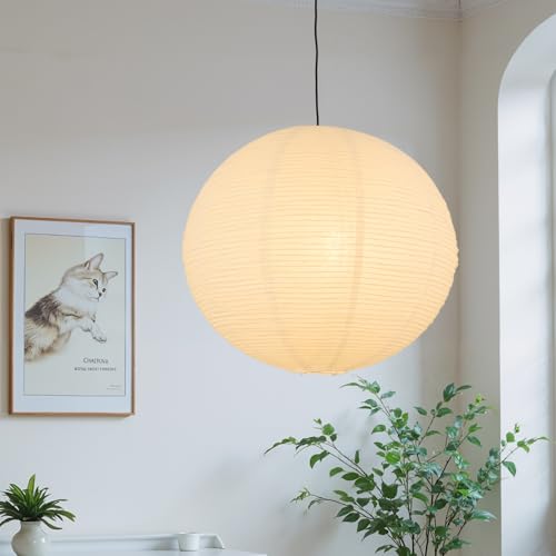White Round Paper Lantern Lampshade 20x20 Large Paper Lanterns Pendant Light Shade Chinese Foldable Design for Living Room Bedroom Ceiling Lampshade Party Decor